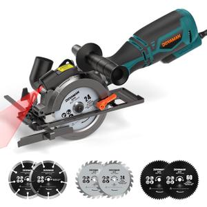 DOVAMAN Circular Saw, 5.8A 4-1/2" Circular Saw w/Laser, Metal Auxiliary Handle, 6 Blades (4", 4"), Cutting Depth 1-11/16" (90), 1-3/8" (45), Ideal for Wood, Soft Metal, Plastic, Tile - MCS01A