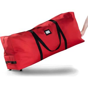 ZOBER 600D Oxford Fabric Rolling Christmas Tree Storage Bag - Fits 7.5 Ft Artificial Trees - Waterproof Christmas Tree Bag For Storage Box For Xmas, Durable Handles and Wheels - Card Slot - Red