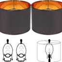 Black Lamp Shades Drum Set Of 2 Medium Gold 12-Inch Replacement Lamp Shades For Table Lamps,Floor Lamps,Diy Pendant Lights, Wall Lights,Harp Holder Included,Requires Assembly. (Black)