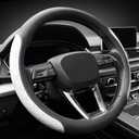 LKWLIKEI Nappa Leather Steering Wheel Cover, Elegant Diamond Checkered Design, Non-Slip wear-Resistant, Enhance Driving Comfort, Suitable for Steering Wheel Diameter 14 1/2-15 Models.Black White