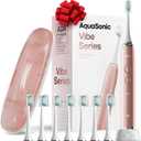 Aquasonic Vibe Series Ultra-Whitening Toothbrush  ADA Accepted Electric Toothbrush - 8 Brush Heads & Travel Case  40,000 VPM Motor & Wireless Charging - 4 Modes w Smart Timer  Satin Rose Gold