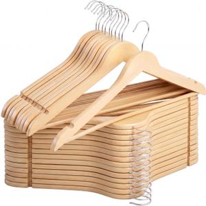 StorageWorks Wooden Hangers 30 Pack, Wood Coat Hangers for Closet, Heavy Duty Clothes Hangers for Suits, Shirts, Pants, Jackets, Natural Wood Color