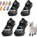 Dog Shoes for Small Dogs, Breathable Dog Boots Paw Protector for Hot Pavement Winter Snow, Dog Booties with Reflective Strips Rugged Anti-Slip Sole for Hardwood Floors Walking Black, Size 3 (Width 1.49 inch) for 11.0-16.5 lbs