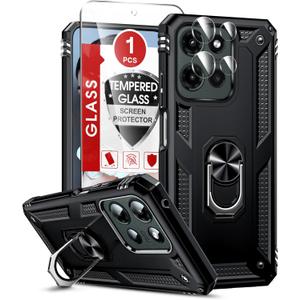 LeYi for Motorola Moto G-2025 Case: Moto G 2025 Phone Case with Screen Protector Camera Lens Protector, Heavy Duty Android Unlocked Cover Magnetic Stand Para Phone Case Moto G 5G 2025 Celulares, Black