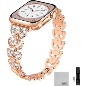 DMMG Compatible with Apple Wacth Band 41/40/38 49/45/44/42 mm, Women Bling Glitter Diamond Shell Design Metal Stainless Steel Straps for iWatch bands Series 9 8 7 6 5 4 3 2 1 SE