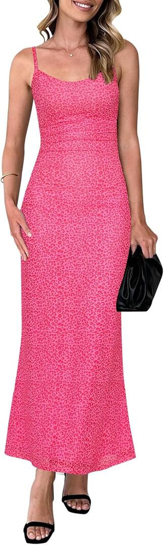 4 x PRETTYGARDEN Womens Summer Dresses Spaghetti Strap Floral Maxi Dress Sleeveless Long Bodycon Dresses Wedding Guest Dress (XL)