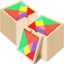 Syhood 24 Pieces Tangrams Puzzles for Students Party Favors Wooden Tangram Pattern Blocks Brain Logic Blocks for Manipulatives Games Educational Gifts and Party Favors (Bright)