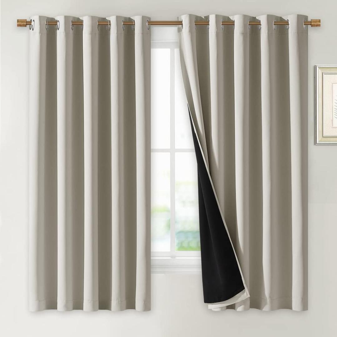 NICETOWN Natural 100% Blackout Lined Curtains, 2 Thick Layers Completely Blackout Window Treatment Thermal Insulated Drapes for Kitchen/Bedroom (1 Pair, 70 inches Width x 63 inches Length Each Panel)