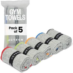 Acteon Microfiber Gym Towels 5 Pack, Quick Dry Silver ION Odor-Free Sweat Towel, Super Absorbent Fast Drying for Men & Women, Workout, Yoga, Running, Hiking, Travel 16x30.5 Inch