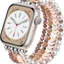 MOFREE Beaded Bracelet Compatible with Apple Watch Band 38mm/40mm/41mm/42mm, Fashion Elastic Stretch Women Bands for iWatch Series 11/10/9/8/7/SE/6/5/4/3/2/1 iPhone Watch Strap Bands Rose gold/Pearl