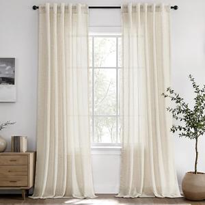 ANRODUO Ivory White Linen Curtains 84 Inch Long 2 Panels for Bedroom Living Room Soft Linen Textured Window Drapes Semi Sheer Light Filtering Rod Pocket Back Tab Neutral Farmhouse Country 37x84