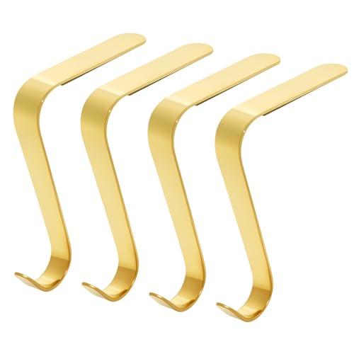 Avxzbef Christmas Stocking Holders Xmas Mantel Garland Clips Metal Grips Set of 4 Fireplace Hanger Hooks for Christmas Decoration Gold