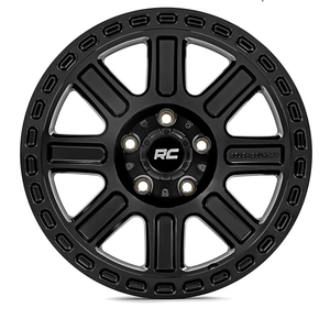 Rough Country 84 Series Wheel - 15 x 8, 5x5.5" Bolt Pattern, 19mm Offset, Gloss Black, 8-Spoke, Rugged One-Piece Aluminum Rim with Black Center Cap
