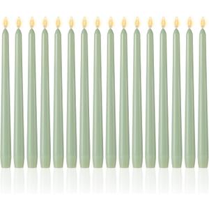 MTLEE 16 Pcs 10 Inch Long Tapered Candle Stick Bulk Smokeless Unscented Burning Candlestick Paraffin Wax with Cotton Wick for Valentine's Day Baby Shower Wedding Holiday Party Church(Pea Green)