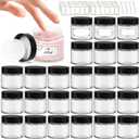 2 oz Clear Glass Jars with Lids 24Pack, Small Jars with Inner Liners for Sample, Powder, Cream, Lotion and Ointments with Stickers & Spatulas Included
