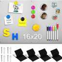 16" x 20" Magnetic Board, Silver Magnet Bulletin Board to Display Magnetic Letters, Metal Board for Wall, Refrigerator Photo, with Dual Lock Tape and Screws, Marker Pen