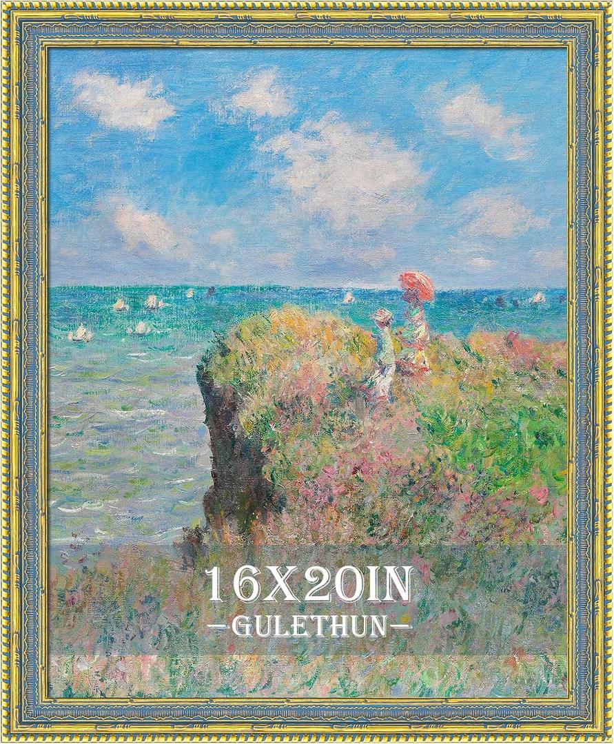 GULETHUN 16x20 Picture Frame Gold - Vintage Photo Frame 16 by 20, Retro Home Decor Wall Hanging Gallery Frames, Sturdy, Plexiglass, Ornate Gold Raised Poster Frame for Vertical & Horizontal Display
