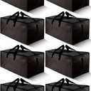 HOMESURE 8 Pack Large Strong Bags with Zippers & Carrying Handles - Water-Resistant - Heavy Duty Storage Tote for Space Saving, Fold Flat, Alternative to Moving Box (Black)