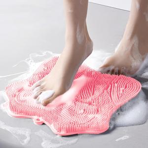 Shower Foot Scrubber, Shower Foot and Back Scrubber with Suction Cups, Shower Silicone Foot Washer for Exfoliating Massage, Pink