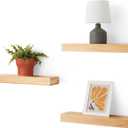 Amazon Basics Wood Floating Wall Shelves, 3-Pack, Pine, 15.8" x 5" x 1.8", Natural Wood Finish