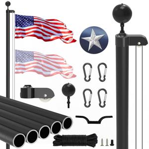 SKGPOLE 20FT Sectional Flag Pole Kit, Extra Thick Heavy Duty Aluminum Flagpoles for Outside House Inground with 3'*5' American Flag and Black Ball Topper for Residential or Commercial Use, Black
