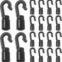 20 Pack Black Bungee Cord Hooks for 3/16 Inch to 1/4 Inch, Shock Cord End Hooks Cargo Net Hooks Shock Absorbing Cord Hooks for Bungee Cord Ends Kayak Replacement Water Sports Camping Accessories