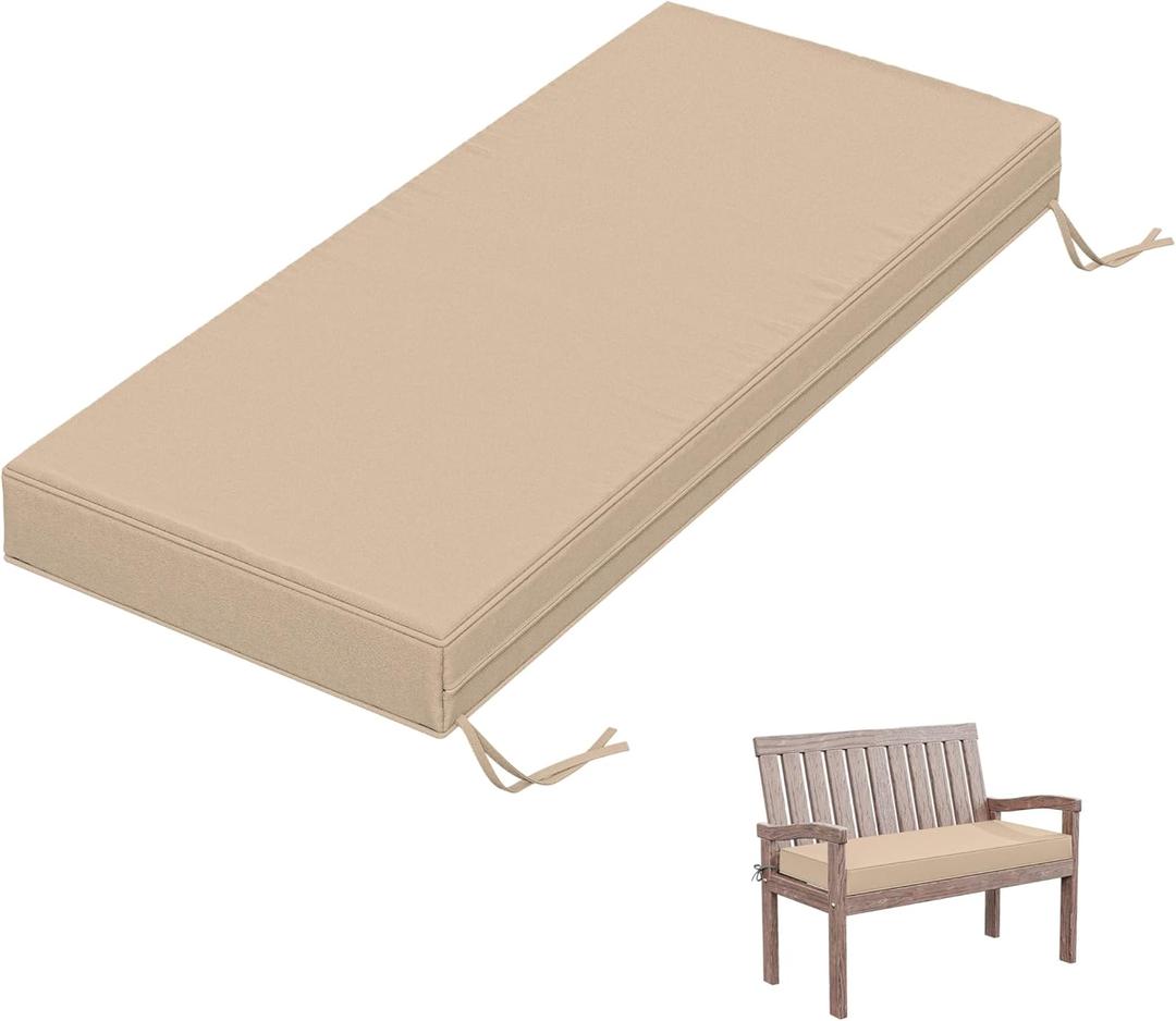 Outdoor Bench Cushion 42 X 18 X 3.5 Inch Thick Waterproof Patio Furniture Cushions, Patio Porch Swing Replacement Seat Pad with Tie Straps and Anti-Slip, for Backyard Garden, Sand