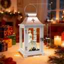 Christmas Village Houses for Table Centerpieces, Christmas Lantern for Modern Farmhouse Decor, Hanging Candle Lantern for Xmas Home Decor Indoor Outdoor, Ceramics Church Figurine