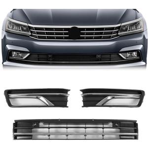 Front Bumper Lower Grille with Fog Lamp Bezel Cover For Volkswagen Passat S/SEL 2016 2017 2018 2019 Replace 561853671HRYP VW1036141 (For Passat 16-19)