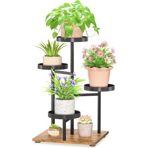 LASZOLA Black 4 Tier Plant Stand Indoor Heavy Duty Rack for Modern House Planter, Metal and Wooden Vertical Organizer Decor Narrow Bathroom Floor, Sturdy Multi Level Flower Holder Raised, Cat Proof (26-33 inch)