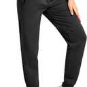 PULI Women Workout Sweatpants Cotton Jogger Ribber Splicing Lounge Sweat Pants with Zipper Pocket (Large, Black)