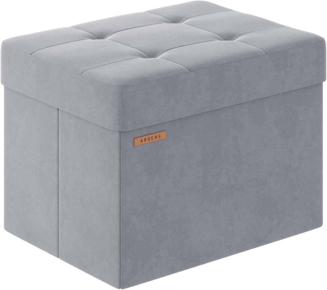 Folding Storage Ottoman, Velvet Storage Bench, Footrest, Foot Stool, for Living Room, Bedroom and Office,12.2 x 16.1 x 12.2 Inches, 200 kg Load Capacity, Dove Gray UASND03G (Slate Grey)