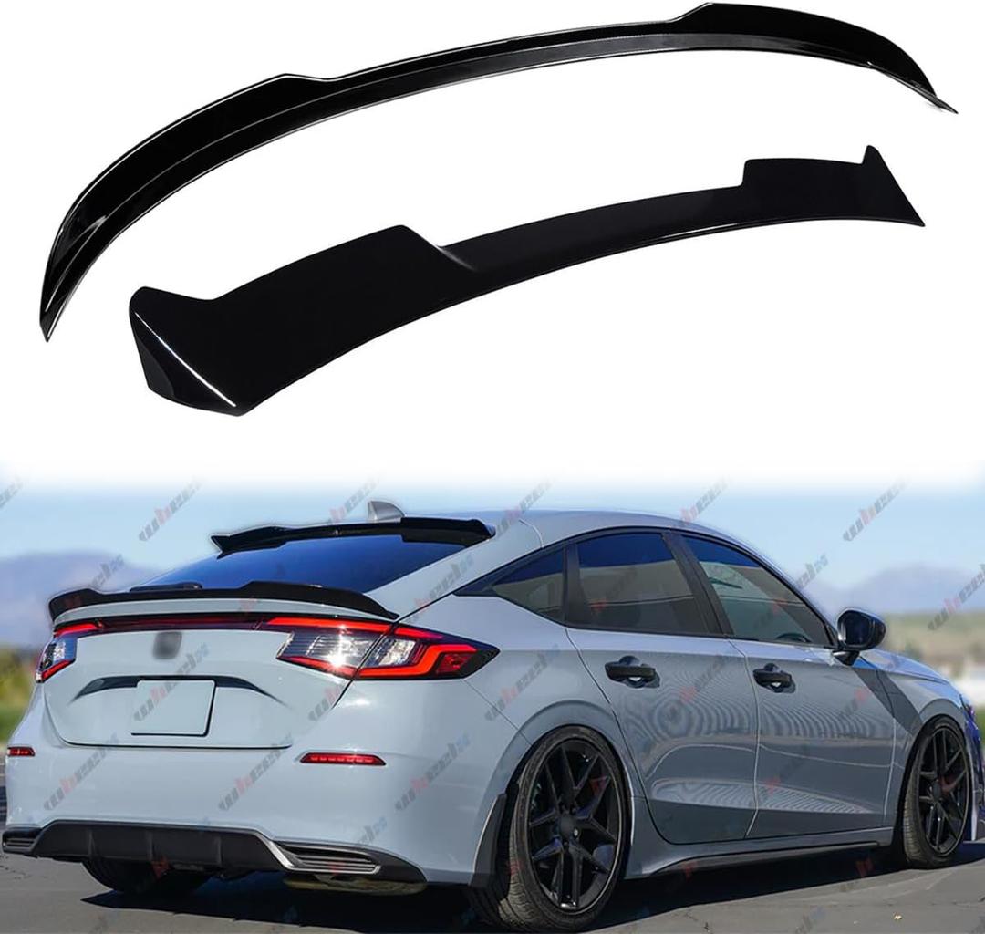 2pcs Rear Spoiler and Roof Top Spoiler Compatible with 2022-2025 Honda Civic Hatchback, JDM Duckbill Fit for 4-Door, Trunk Exterior High Kick Tail Deck Lid Wing Lip (Glossy Black)