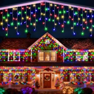 Joomer Christmas Icicle Lights - 33FT Plug in String Lights Waterproof, 8 Modes Timer Connectable Outdoor String Light for Christmas Party, Eaves, Roofs, Xmas Decorations (Multicolor)
