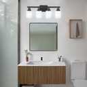 Bathroom Light Fixtures, 4-Light Matte Black Bathroom Vanity Lights with Milky White Glass Shade, Bathroom Lights Over Mirror Wall Lamp Sconces for Mirror Bedroom, Living Room Hallway