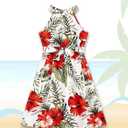 PATPAT Family Hawaiian Matching Outfits Mommy and Me Outfits Caribbean Vacation Summer Tropical Halter Sundresses and Shirts