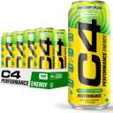 C4 Energy Carbonated Zero Sugar Energy Drink, Pre Workout Drink + Beta Alanine, Sour Gummy Splash, 16 Fl Oz (Pack of 12) (EXP 06/30/26)