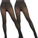 2 Pairs Women Fleece Lined Tights-Fake Translucent Leggings High Waist Pantyhose Sheer Thick Warm Tights For Women (Large, Black+black)