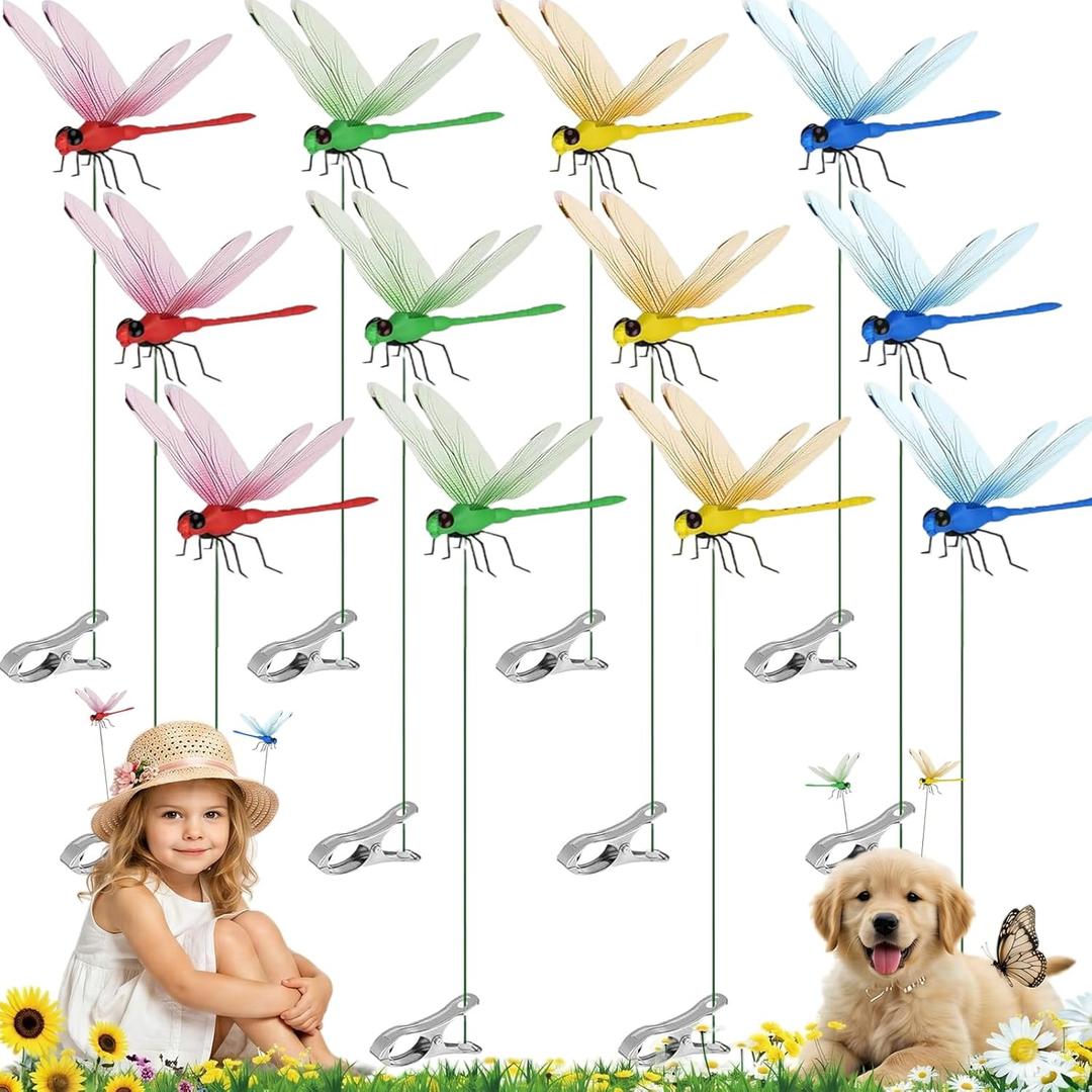 Kleeblatt Dragonfly Clip 12pcs - Dragon Fly Clips, Hair Accessories, Garden Decor, Outdoor Decorative Stakes - Ideal for Garden & Patio Enhancement (in Bags)