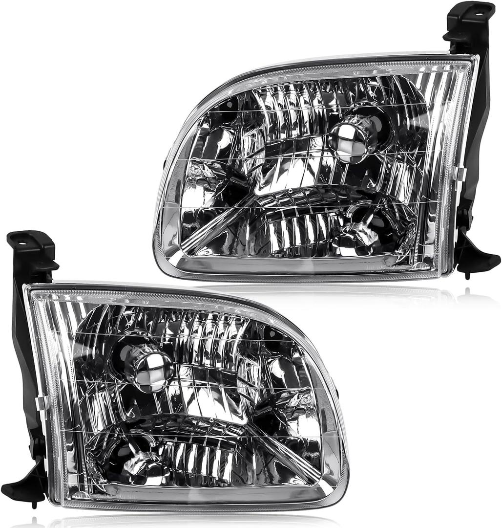 Headlights assembly Compatible with Toyota 2000 2001 2002 2003 2004 Tundra Regular/Access Cab Headlamps, OE-Style Replacement for 81150-0C010 81110-0C010, Chrome Housing