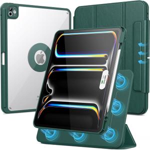 SPARIN Case for iPad Pro 13 inch 2025/2024-M4 M5 with Pencil Holder, Detachable Magnetic Hybrid Protective Case, Portrait/Landscape Stand, Auto Wake/Sleep -Forest Green