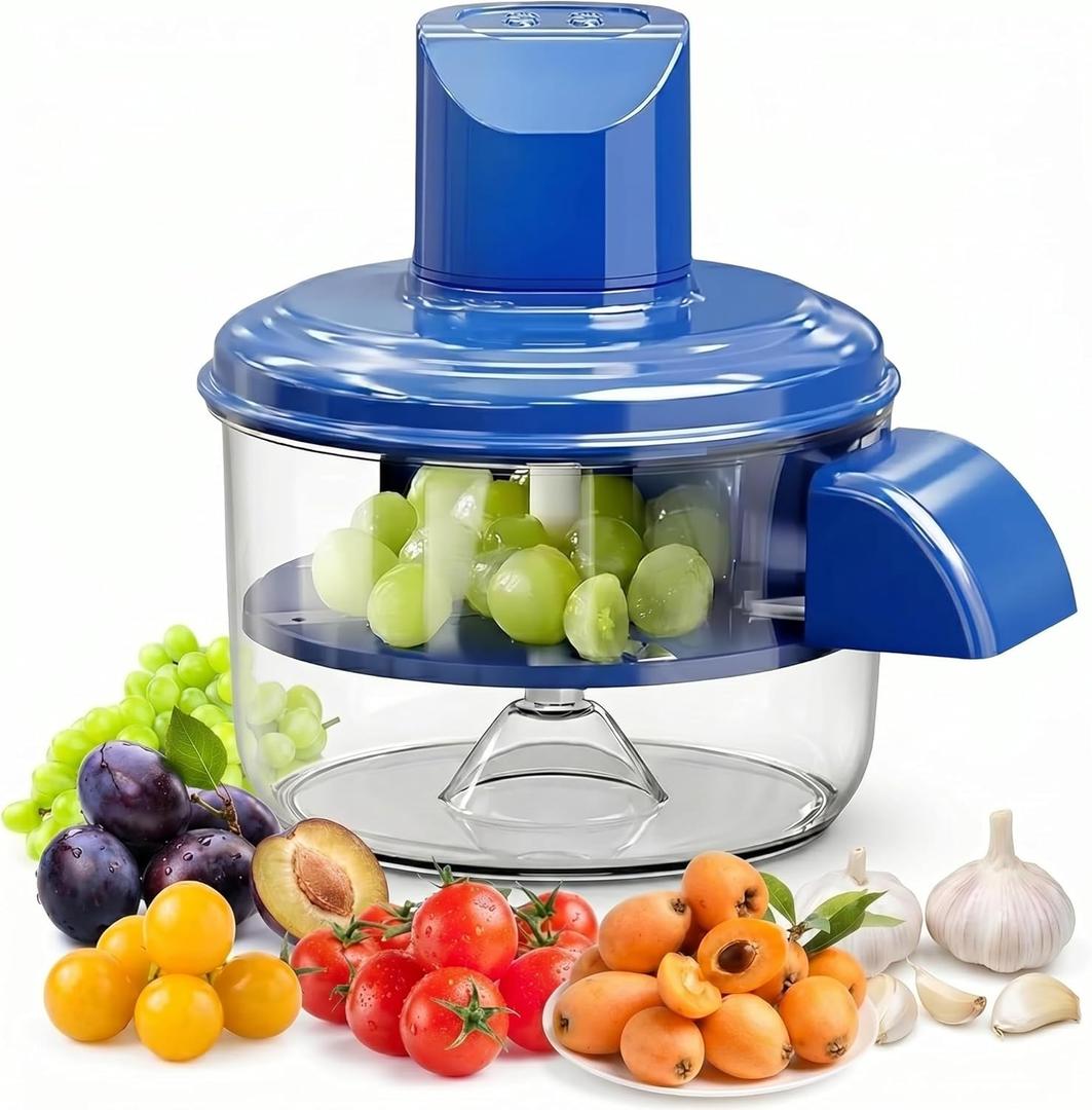 Electric Grape Peeling Machine, Automatic Fruit Peeler for Cherry Tomato, Plum and Small Fruits, Cordless Rechargeable Kitchen Tool for Home Use, Easy Cleaning Design (Blue)