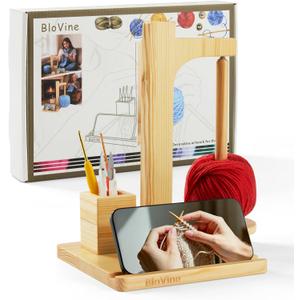 BloVine Upgraded Wooden & Magnetic Yarn Holder for Crocheting,Ideal Christmas Gift for Knitters with Phone Holder & Needle Storage, in Elegant Gift Box