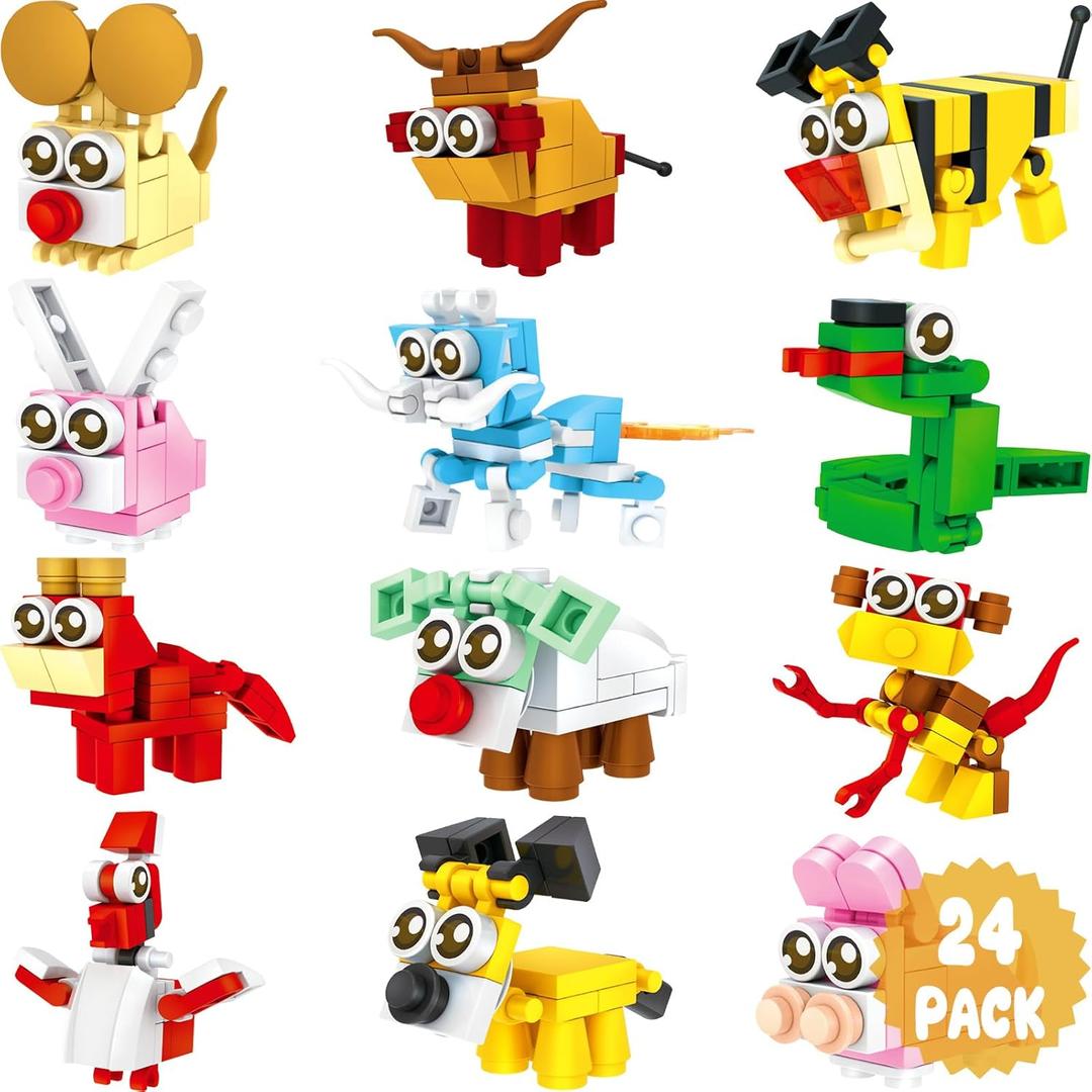Partylamb 24 Packs Animal Building Blocks Easter Gifts for Kids Teens Boys Girls, Easter Egg Fillers Goodie Bag Stuffers Exchange Gifts Classroom Party Favors Class Prizes Birthday Gifts Ages 6+