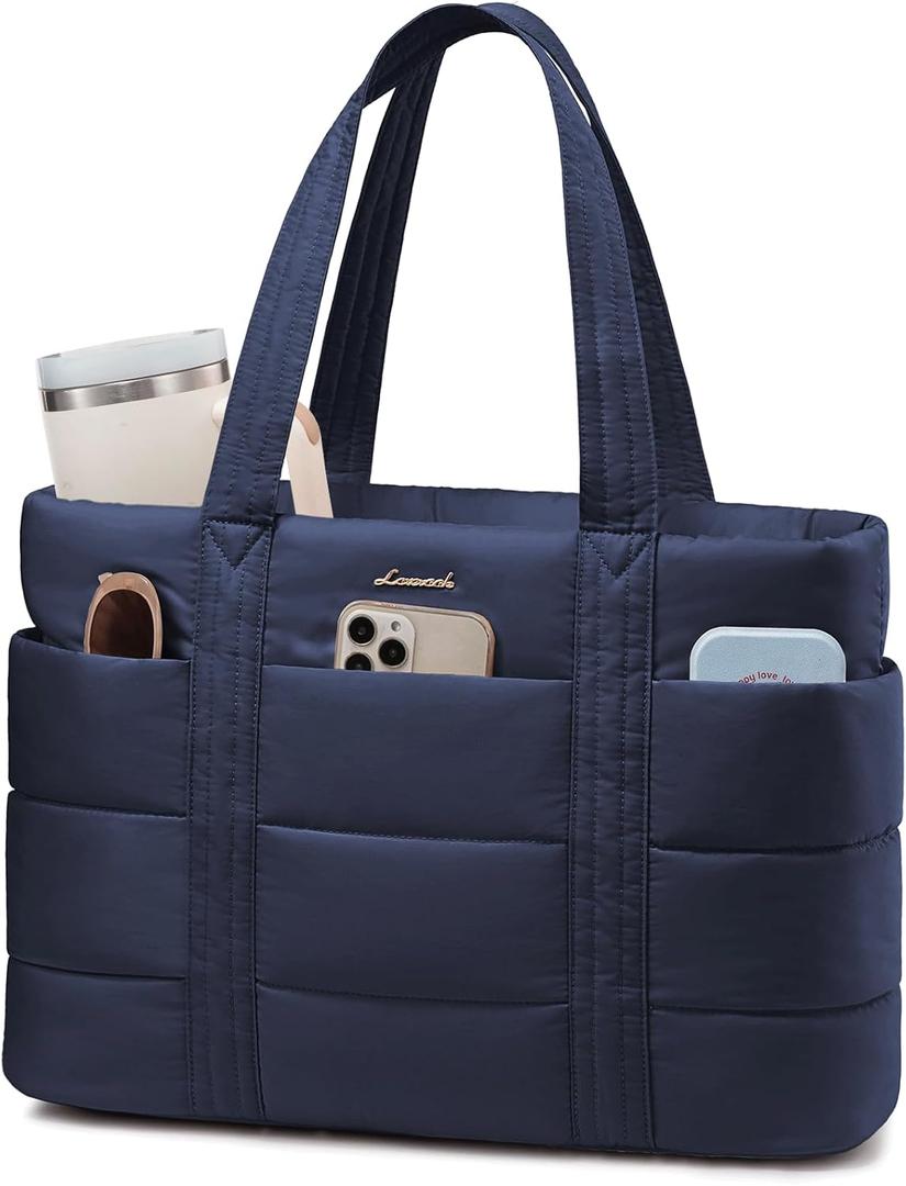 LOVEVOOK Tote Bag for Women, Large Puffer Work Tote Laptop Bag, Lightweight Travel Tote Bag with Zipper Gifts for Women (15.6 Inch)