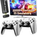 Retro Gaming Console, 20,000+ Retro Game Stick, 4K HD HDMI TV Game Stick, Built-in Classic Video Games 23 Emulators Plug & Play Game Console for TV with 2 Wireless Controllers