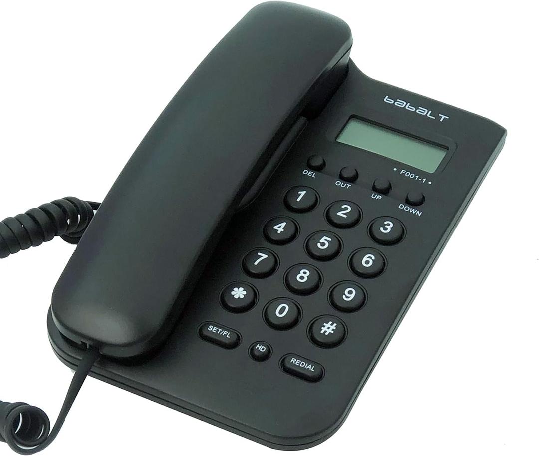 Corded Basic Landline Phone, TelPal FSK/DTMF Simple Caller ID Telephone with LCD Incoming Call Number Display, Small Desk/Wall Mountable Analog Phone for Home Office (Black)