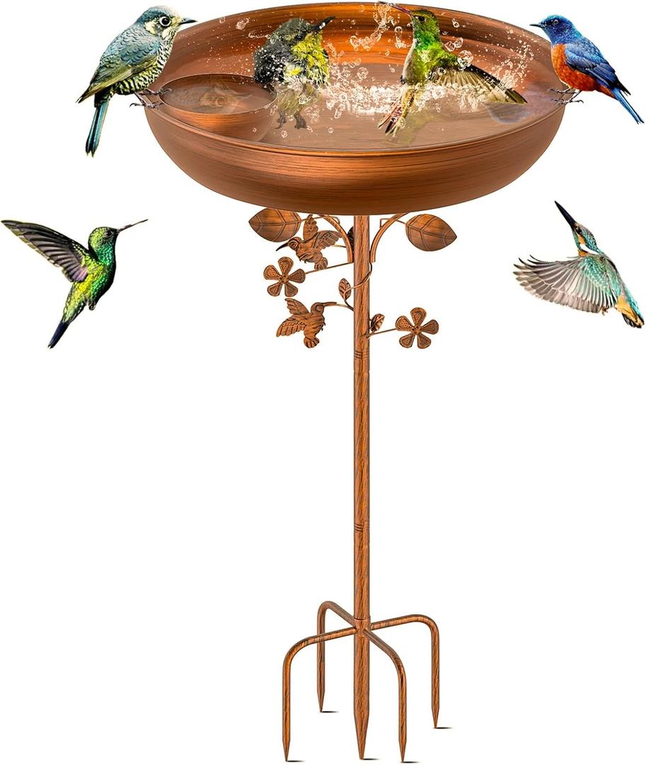 Metal Bird Bath for Outdoors Garden Birdbath Bowl, 39.6" Height Bird Feeders for Outside with 5 Prongs Base Stake, Standing Birdfeeders for Yard Lawn Decor (Vintage Copper)