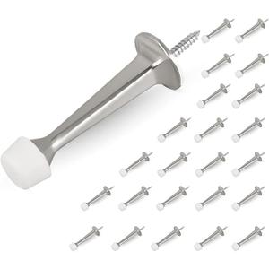 HOMOTEK 24Pack Heavy Duty Solid Rigid Door Stop with Soft Rubber Tip, Zinc Die Cast Door Stopper Protect Wall & Door, Satin Nickel