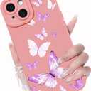 2 x Compatible with iPhone 15 Phone Case, Fashion Flower Pattern Design Girls Women Liquid Silicone Cover, Slim Shockproof and Scratch-Resistant Soft Case for iPhone 15 - Butterfly Pink